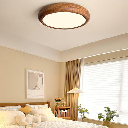 Round Wood-Effect LED Flush Ceiling Light - Arrielight