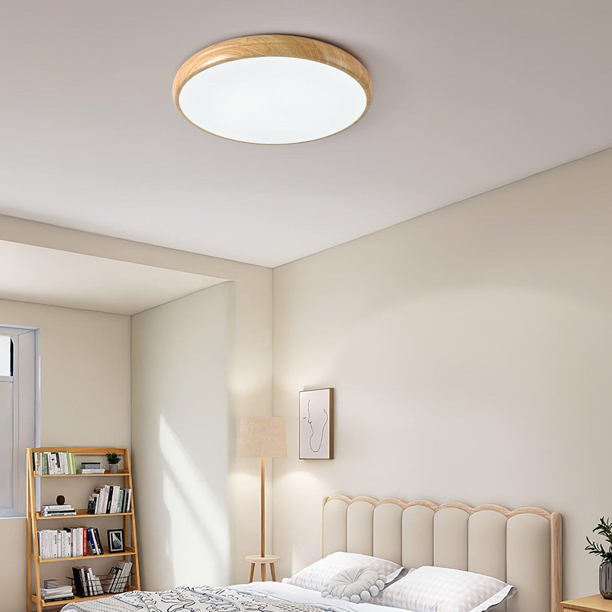 Round Wood-Effect LED Flush Ceiling Light - Arrielight
