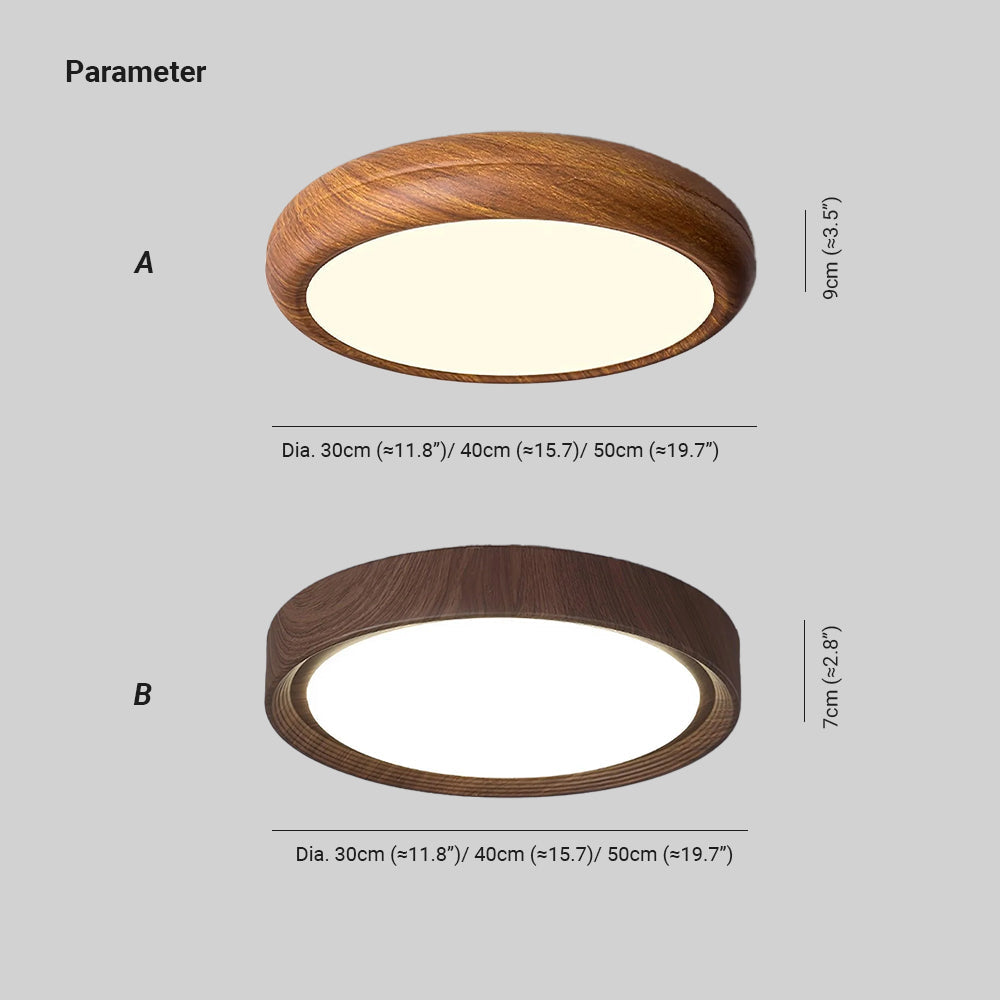 Round Wood-Effect LED Flush Ceiling Light - Arrielight
