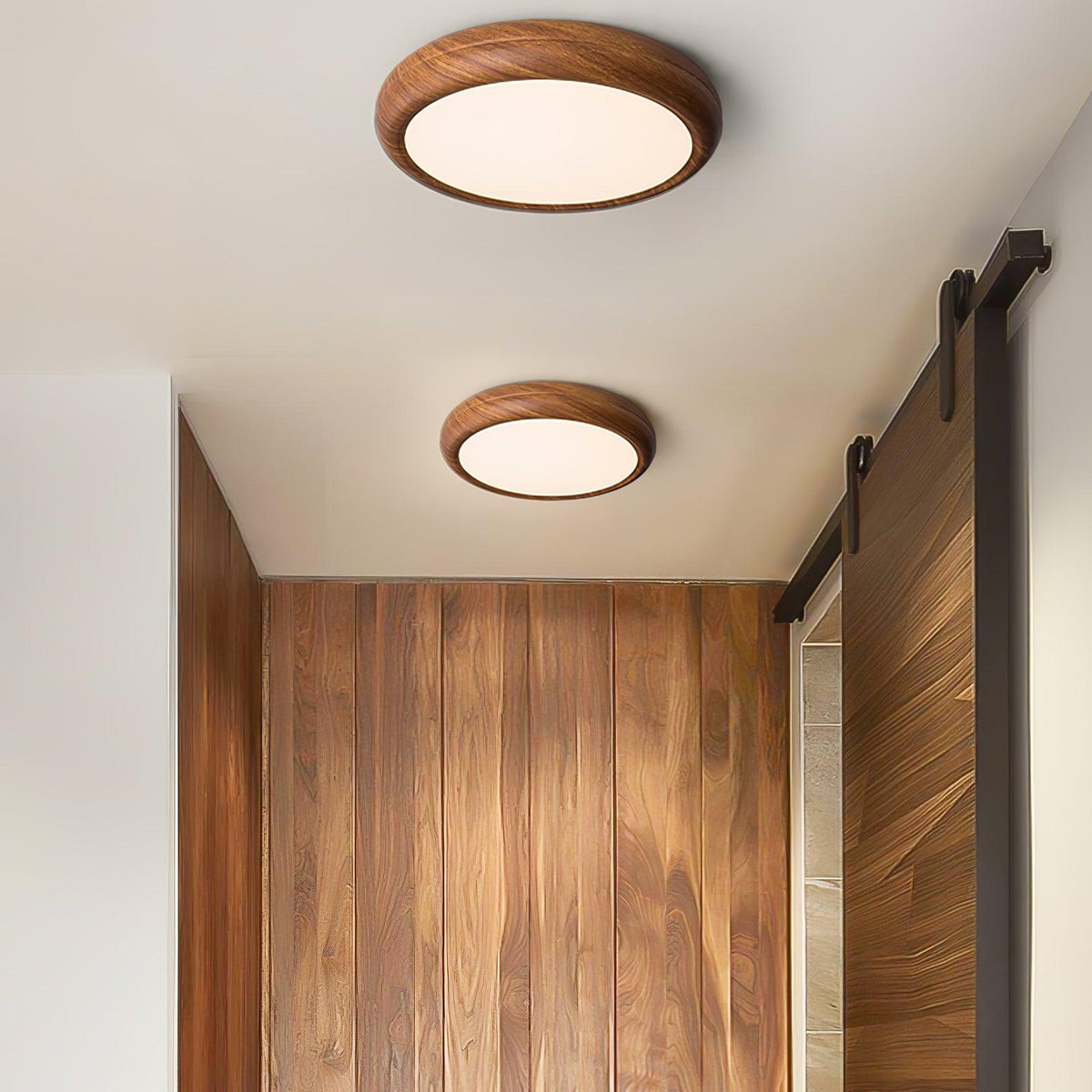 Round Wood-Effect LED Flush Ceiling Light - Arrielight