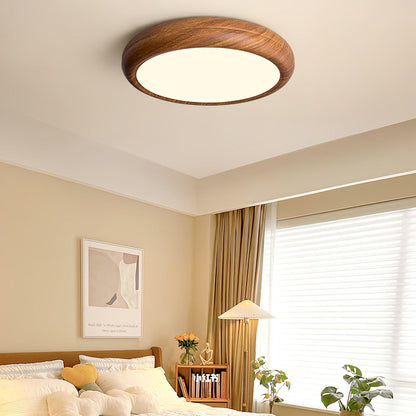 Round Wood-Effect LED Flush Ceiling Light - Arrielight