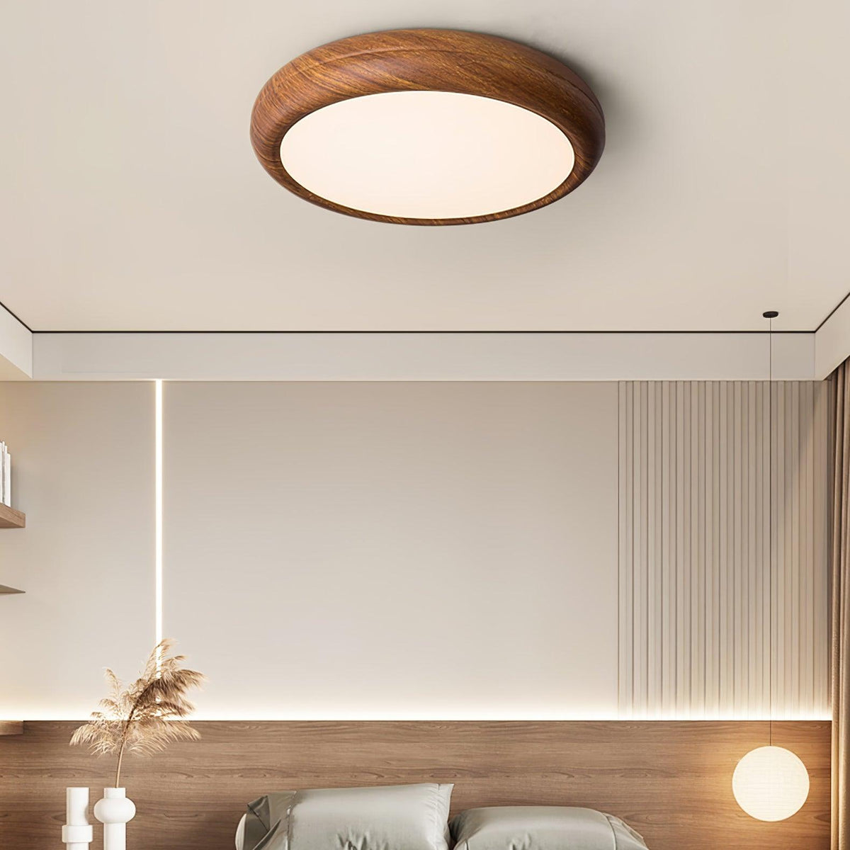 Round Wood-Effect LED Flush Ceiling Light - Arrielight