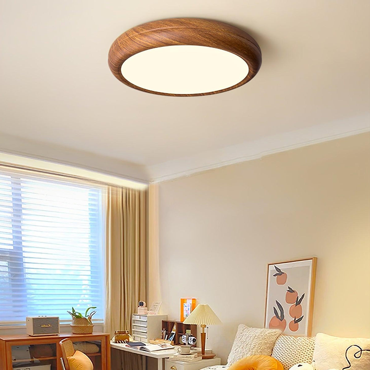 Round Wood-Effect LED Flush Ceiling Light - Arrielight