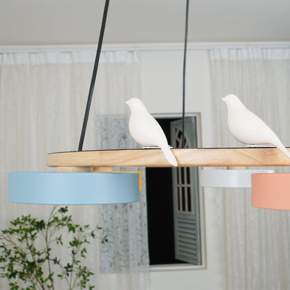 Wooden Ring Bird Chandelier with Round LED Shades - Arrielight
