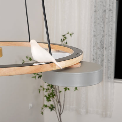 Wooden Ring Bird Chandelier with Round LED Shades - Arrielight