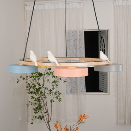 Wooden Ring Bird Chandelier with Round LED Shades - Arrielight