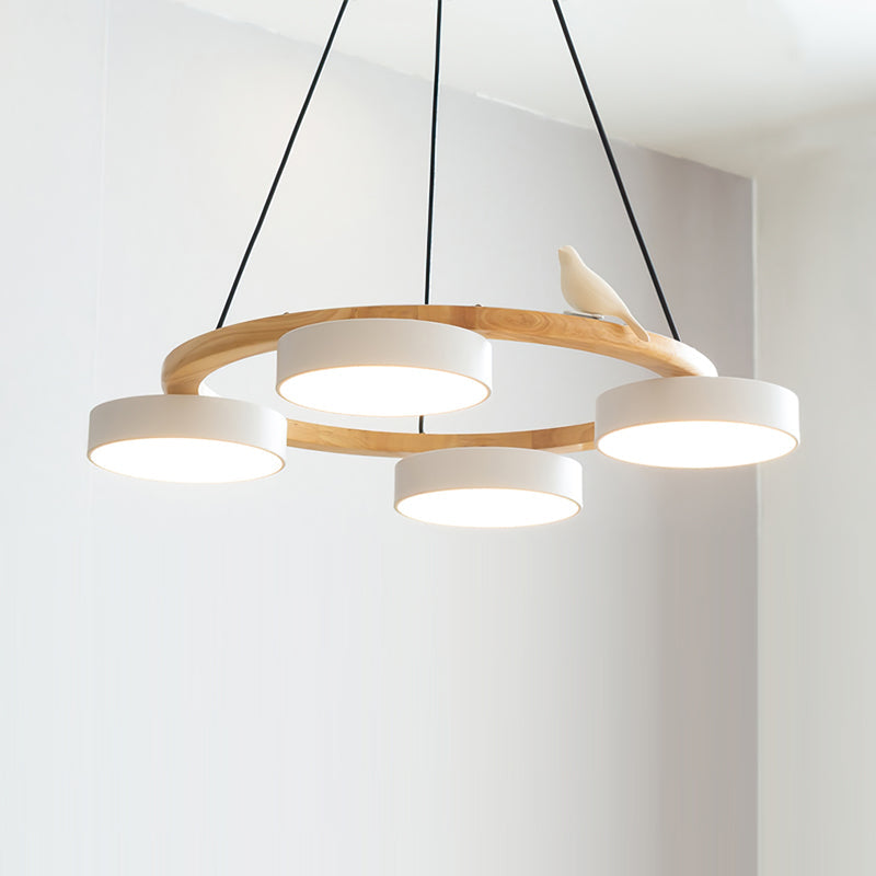 Wooden Ring Bird Chandelier with Round LED Shades - Arrielight