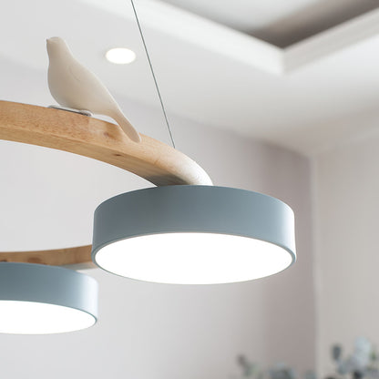 Wooden Ring Bird Chandelier with Round LED Shades - Arrielight