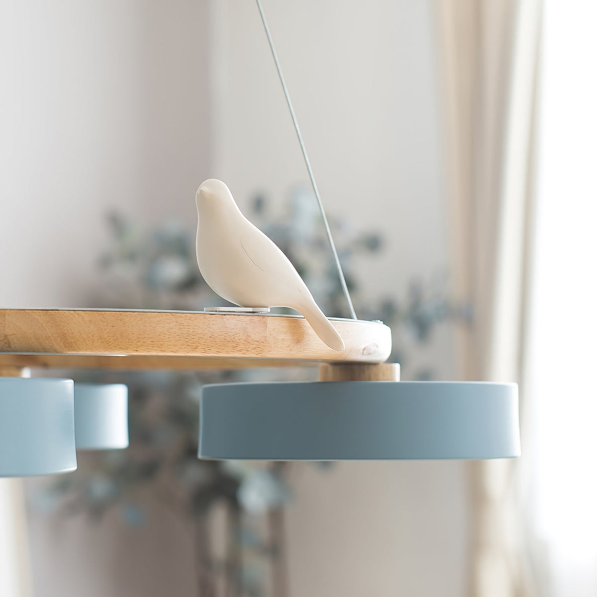 Wooden Ring Bird Chandelier with Round LED Shades - Arrielight