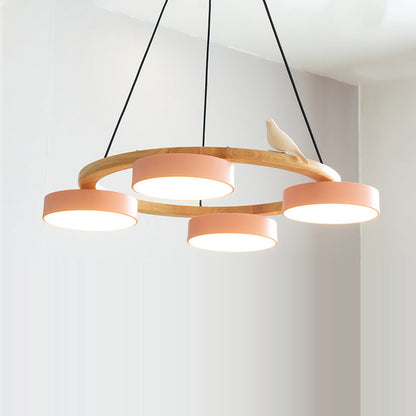Wooden Ring Bird Chandelier with Round LED Shades - Arrielight
