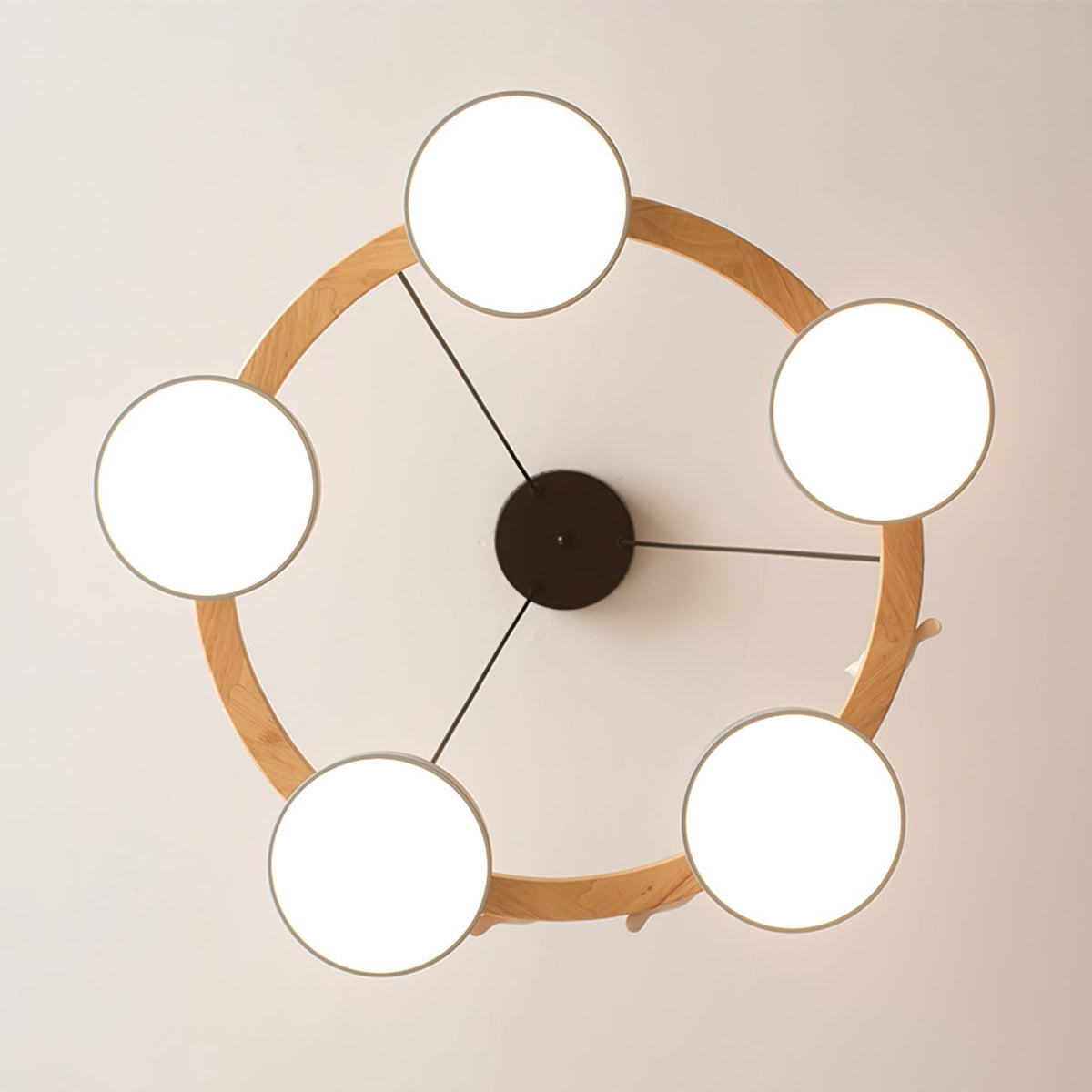 Wooden Ring Bird Chandelier with Round LED Shades - Arrielight