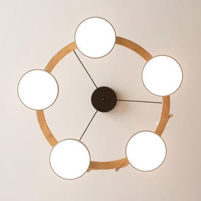 Wooden Ring Bird Chandelier with Round LED Shades - Arrielight