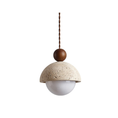 Travertine Dome and Glass Globe Ceiling Pendant - Arrielight