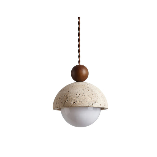 Travertine Dome and Glass Globe Ceiling Pendant - Arrielight