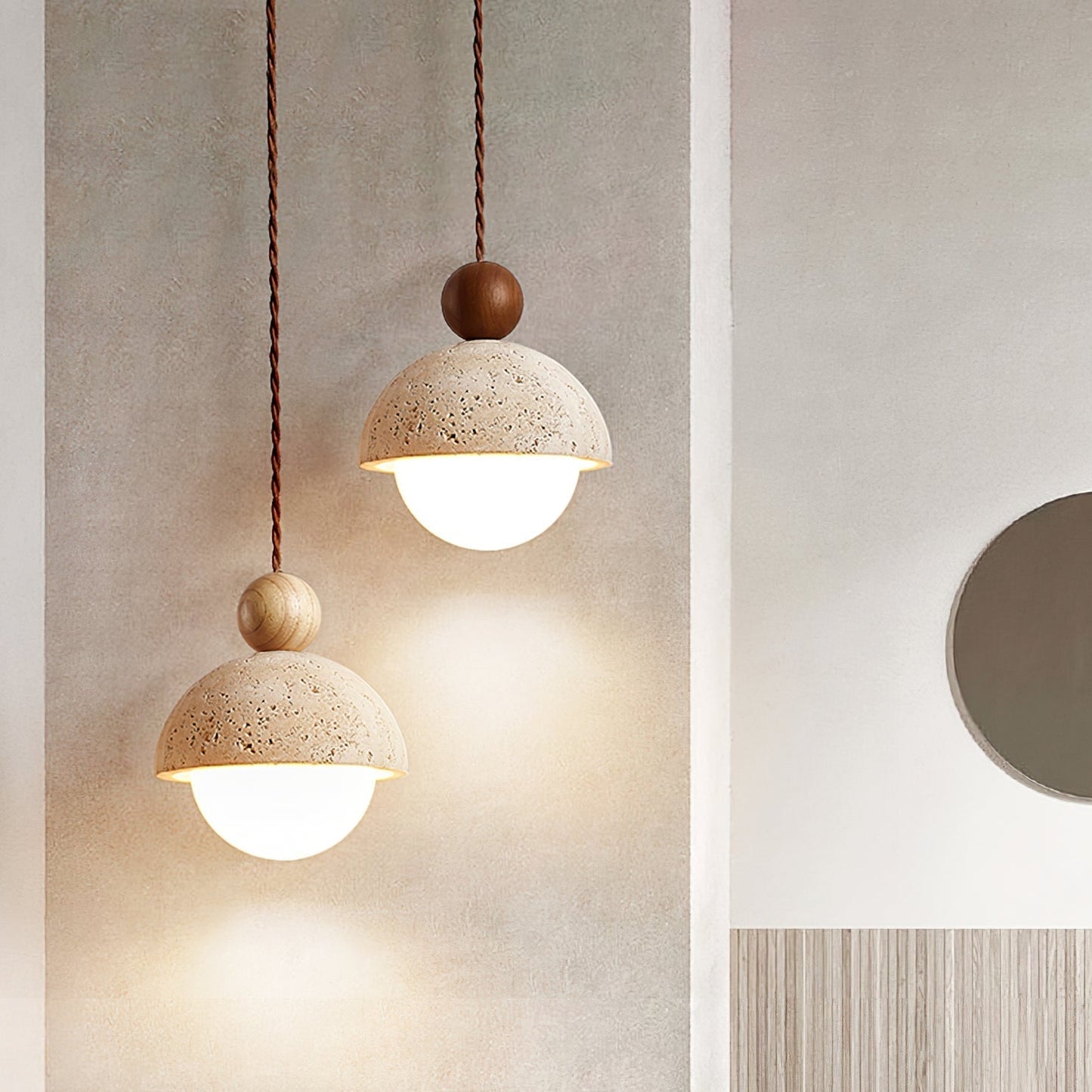 Travertine Dome and Glass Globe Ceiling Pendant - Arrielight