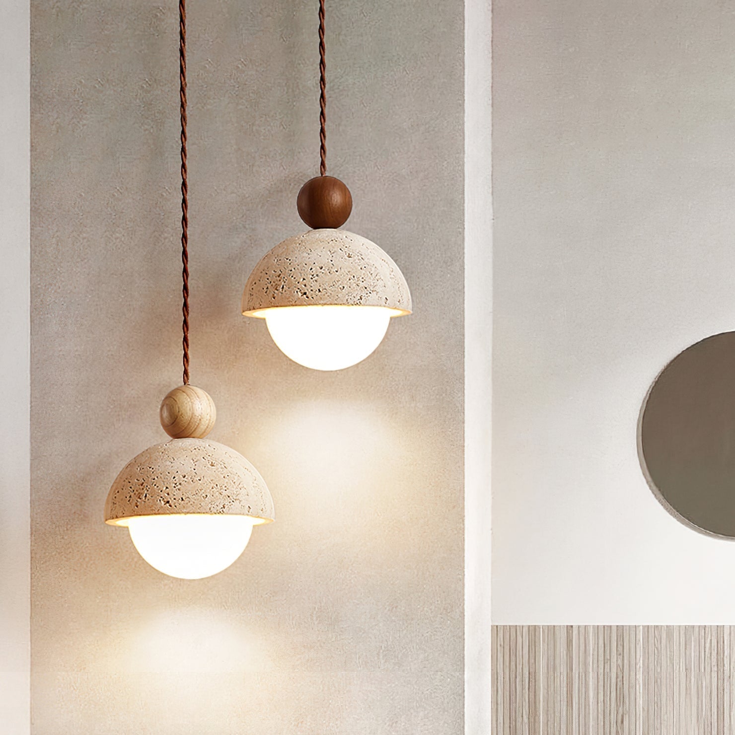 Travertine Dome and Glass Globe Ceiling Pendant - Arrielight