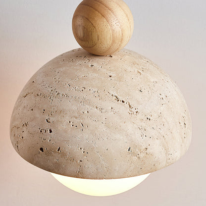 Travertine Dome and Glass Globe Ceiling Pendant - Arrielight