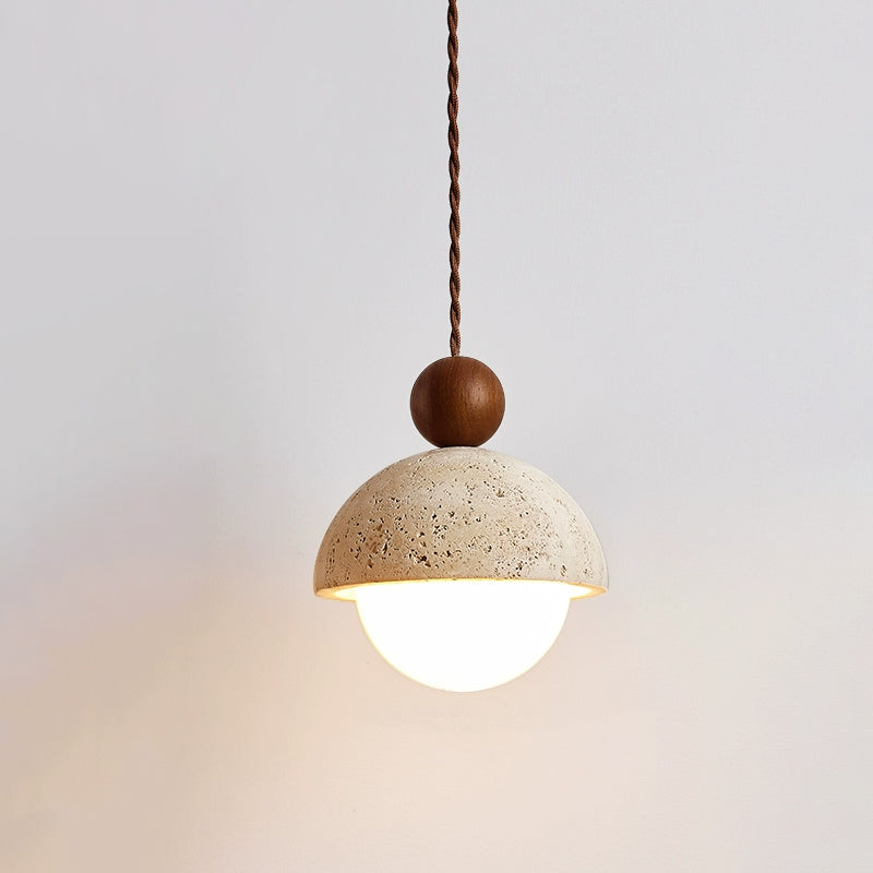 Travertine Dome and Glass Globe Ceiling Pendant - Arrielight