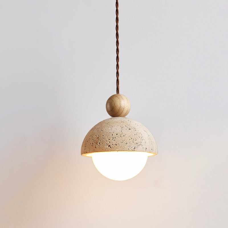 Travertine Dome and Glass Globe Ceiling Pendant - Arrielight