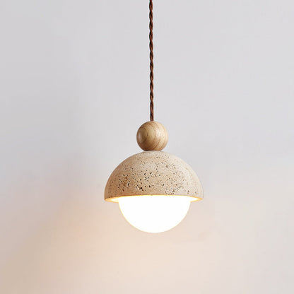 Travertine Dome and Glass Globe Ceiling Pendant - Arrielight