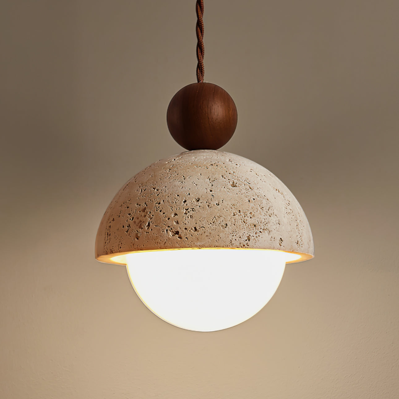 Travertine Dome and Glass Globe Ceiling Pendant - Arrielight