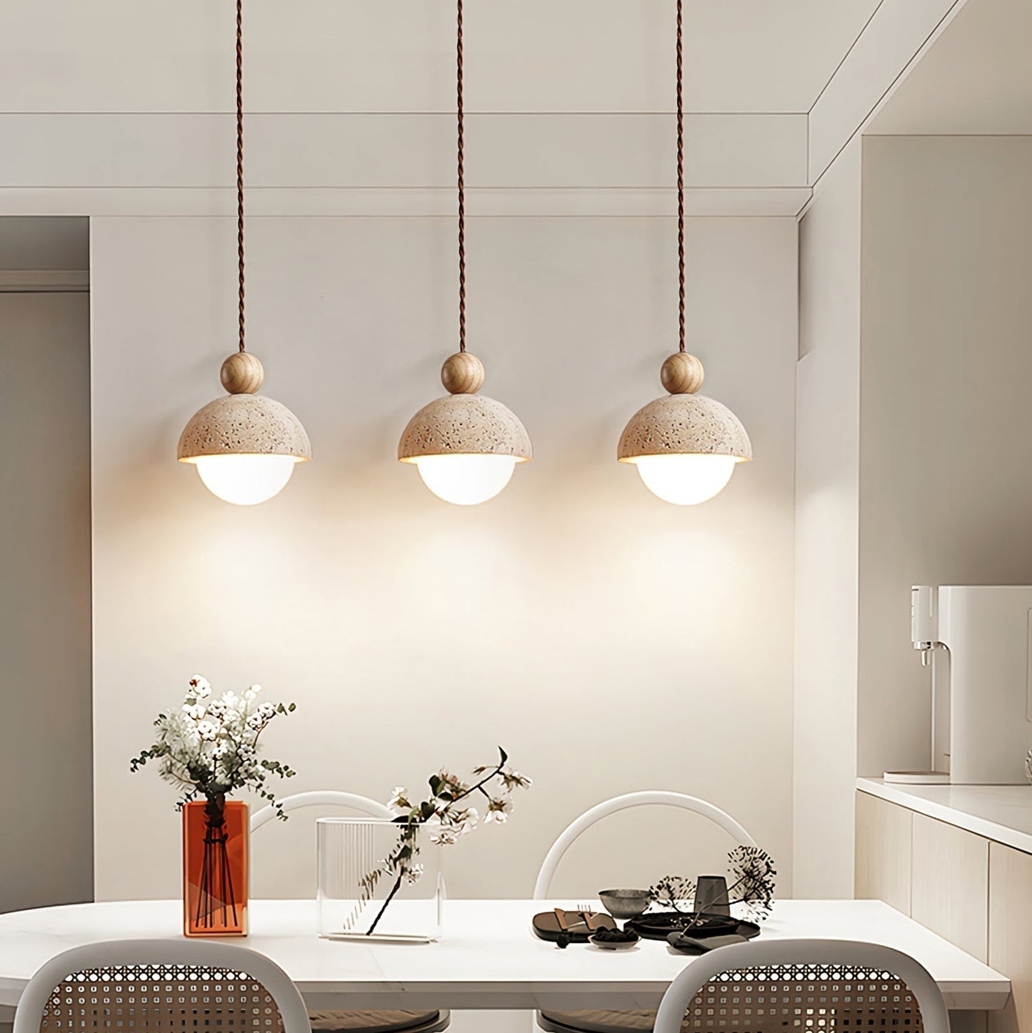 Travertine Dome and Glass Globe Ceiling Pendant - Arrielight