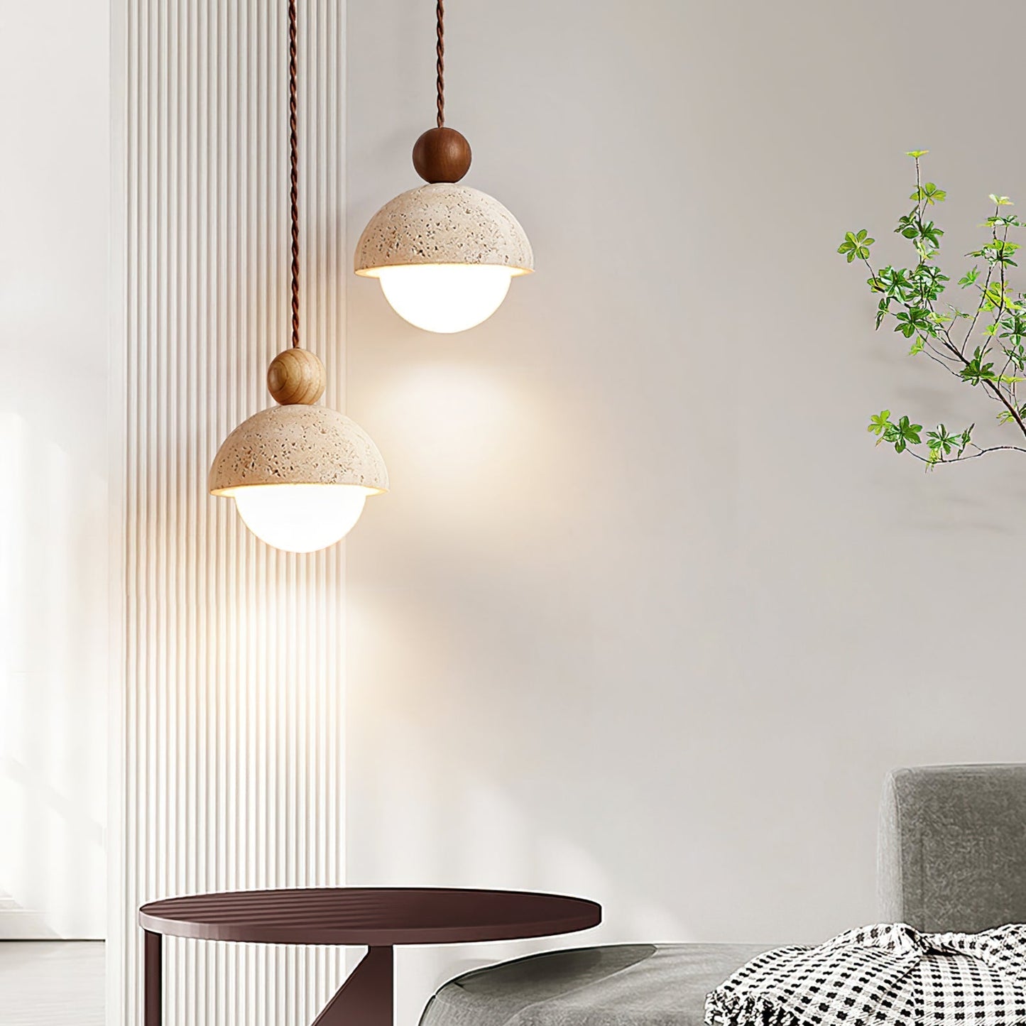 Travertine Dome and Glass Globe Ceiling Pendant - Arrielight