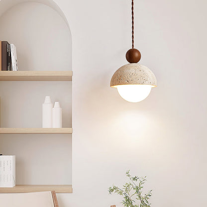 Travertine Dome and Glass Globe Ceiling Pendant - Arrielight