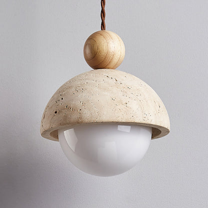 Travertine Dome and Glass Globe Ceiling Pendant - Arrielight