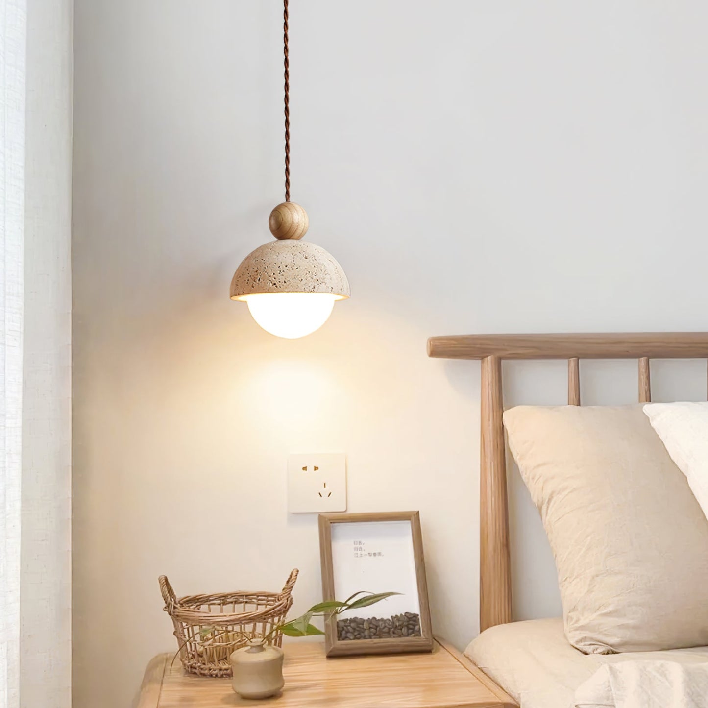 Travertine Dome and Glass Globe Ceiling Pendant - Arrielight