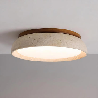 Travertine and Wood Flush Ceiling Light - Arrielight