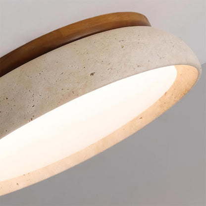 Travertine and Wood Flush Ceiling Light - Arrielight