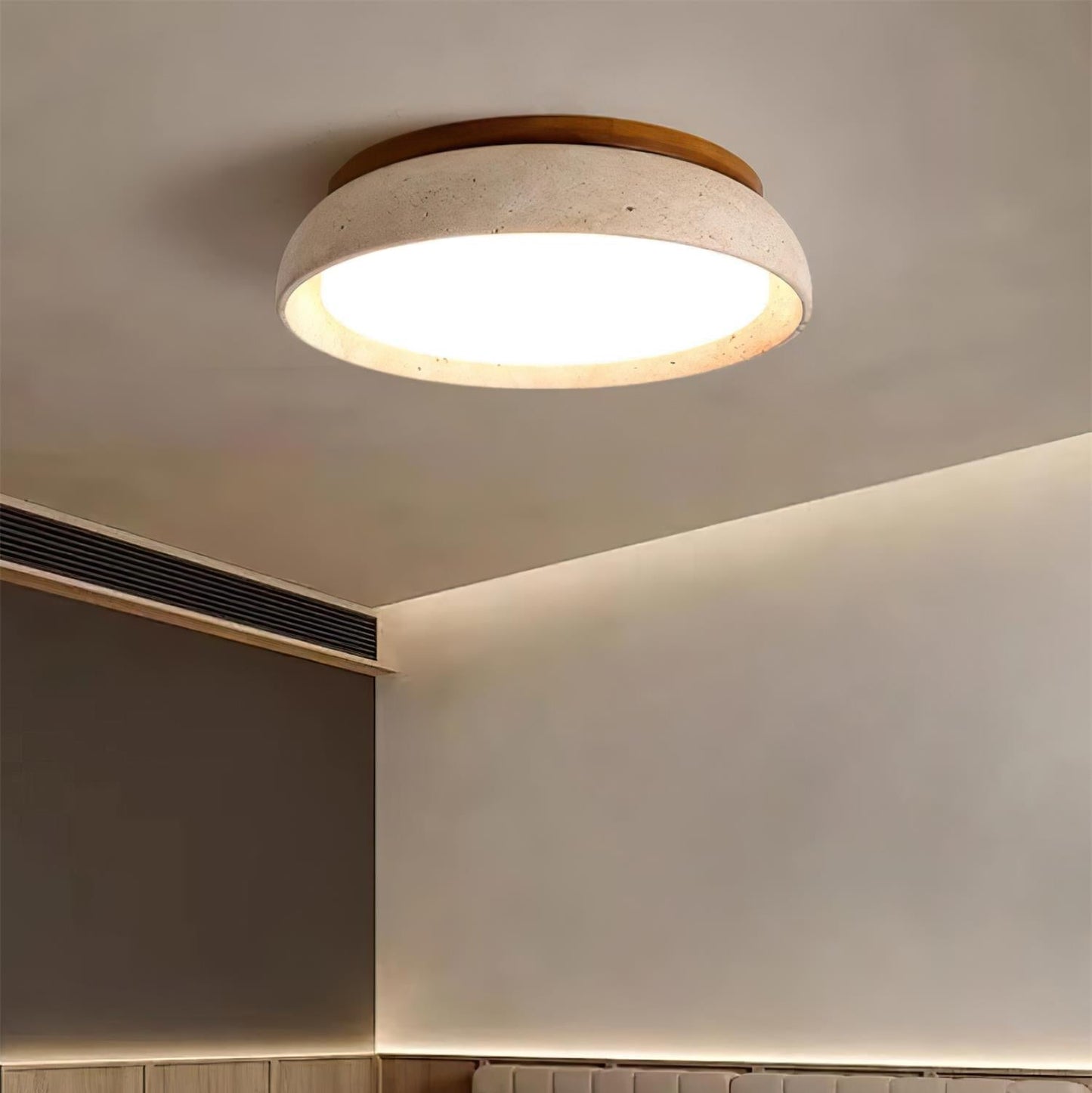 Travertine and Wood Flush Ceiling Light - Arrielight