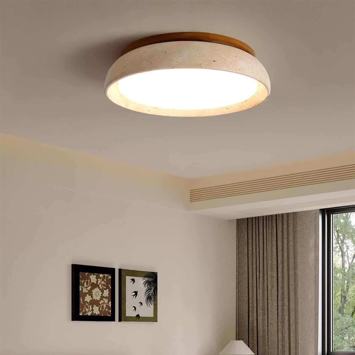 Travertine and Wood Flush Ceiling Light - Arrielight