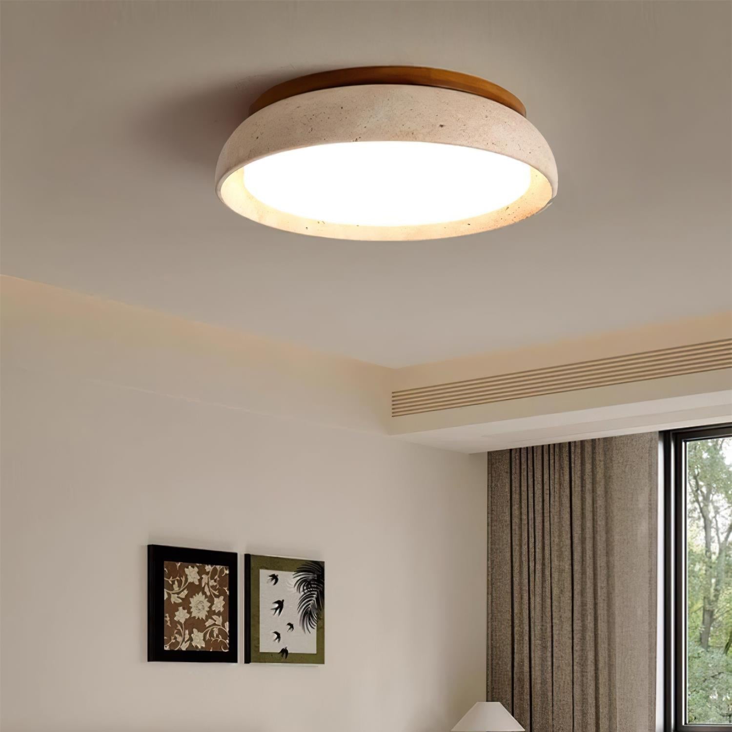 Travertine and Wood Flush Ceiling Light - Arrielight