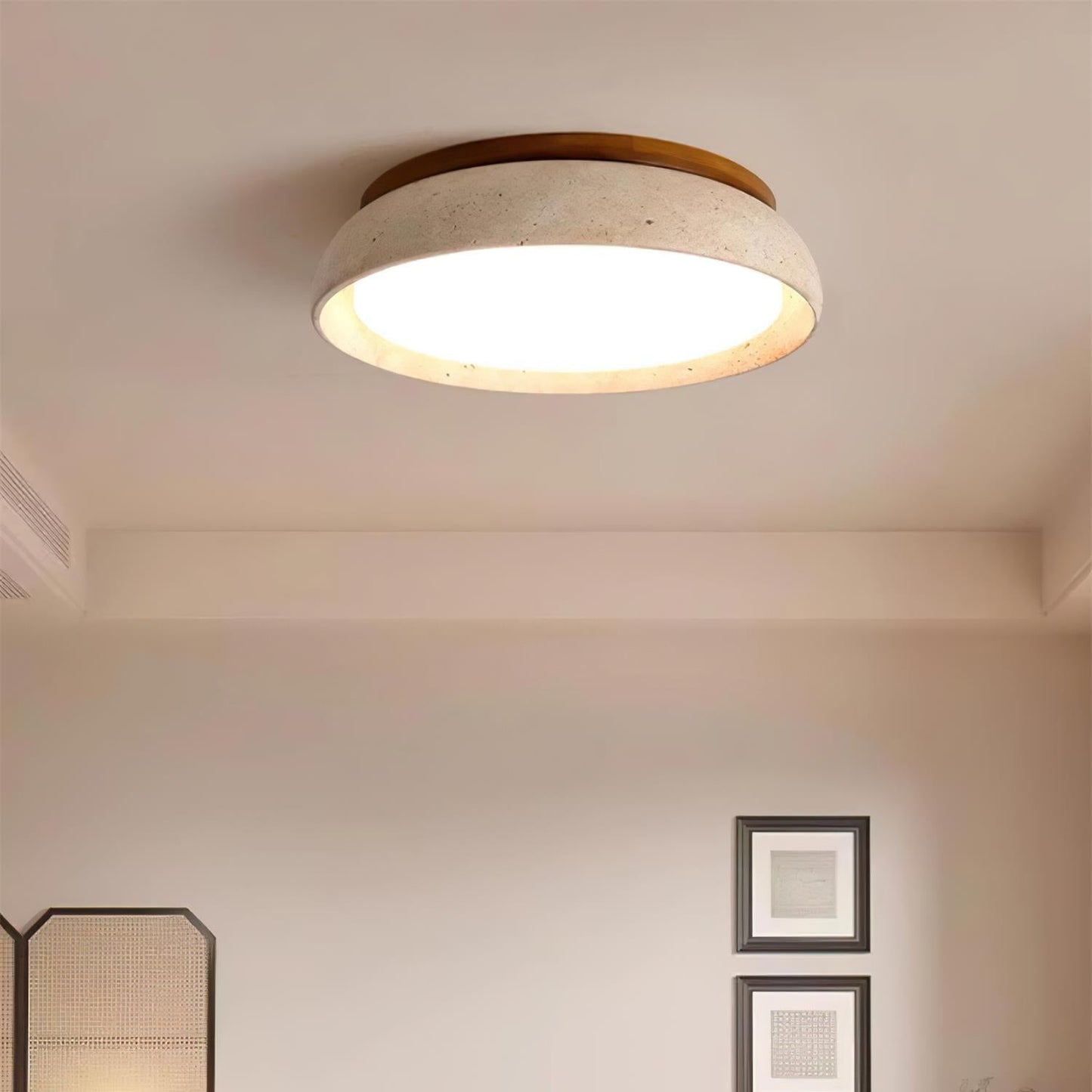 Travertine and Wood Flush Ceiling Light - Arrielight