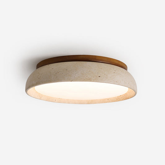 Travertine and Wood Flush Ceiling Light - Arrielight