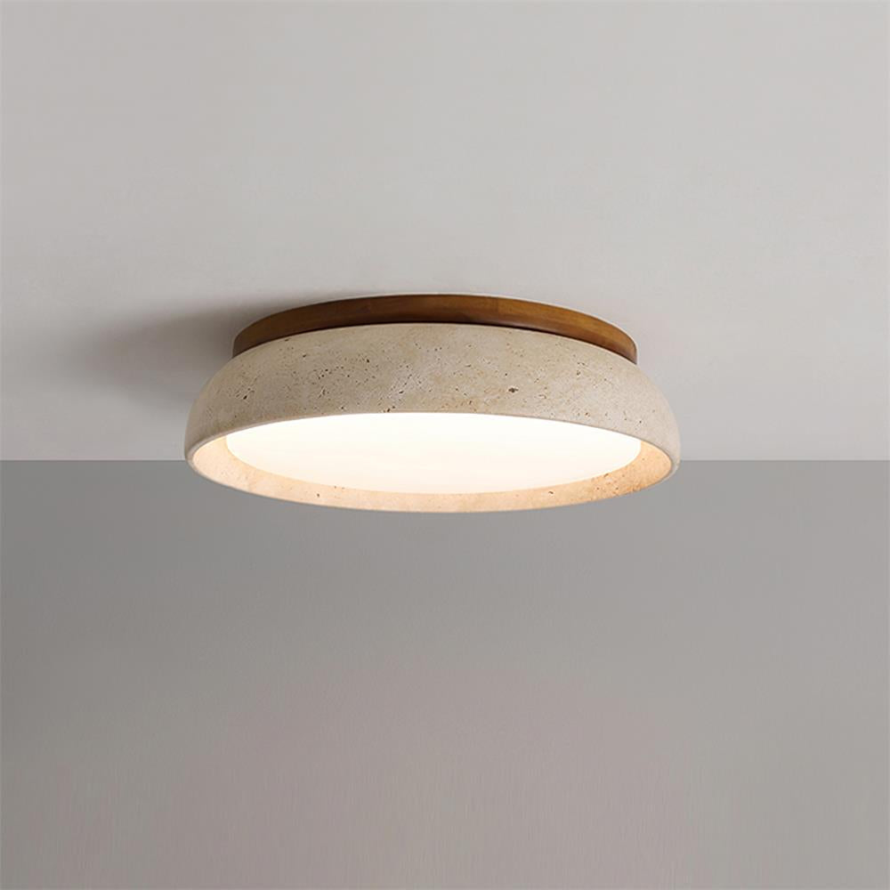 Travertine and Wood Flush Ceiling Light - Arrielight