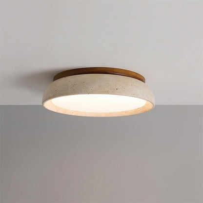 Travertine and Wood Flush Ceiling Light - Arrielight
