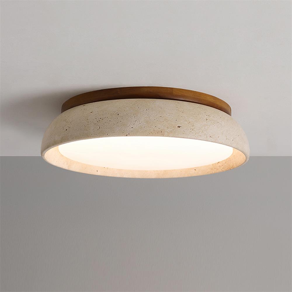 Travertine and Wood Flush Ceiling Light - Arrielight