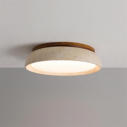 Travertine and Wood Flush Ceiling Light - Arrielight
