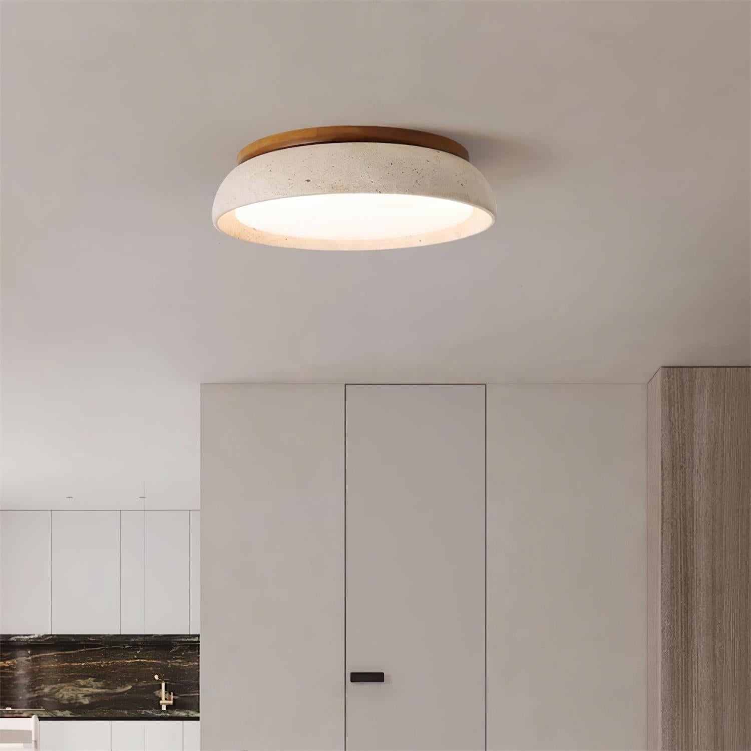 Travertine and Wood Flush Ceiling Light - Arrielight
