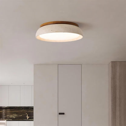 Travertine and Wood Flush Ceiling Light - Arrielight