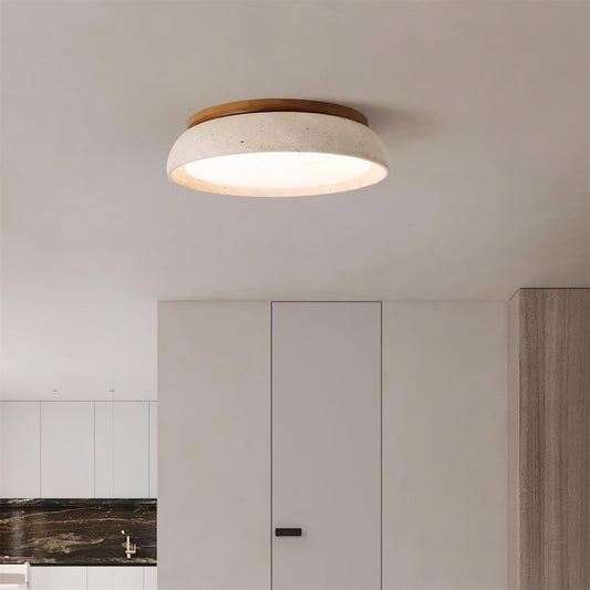 Travertine and Wood Flush Ceiling Light - Arrielight