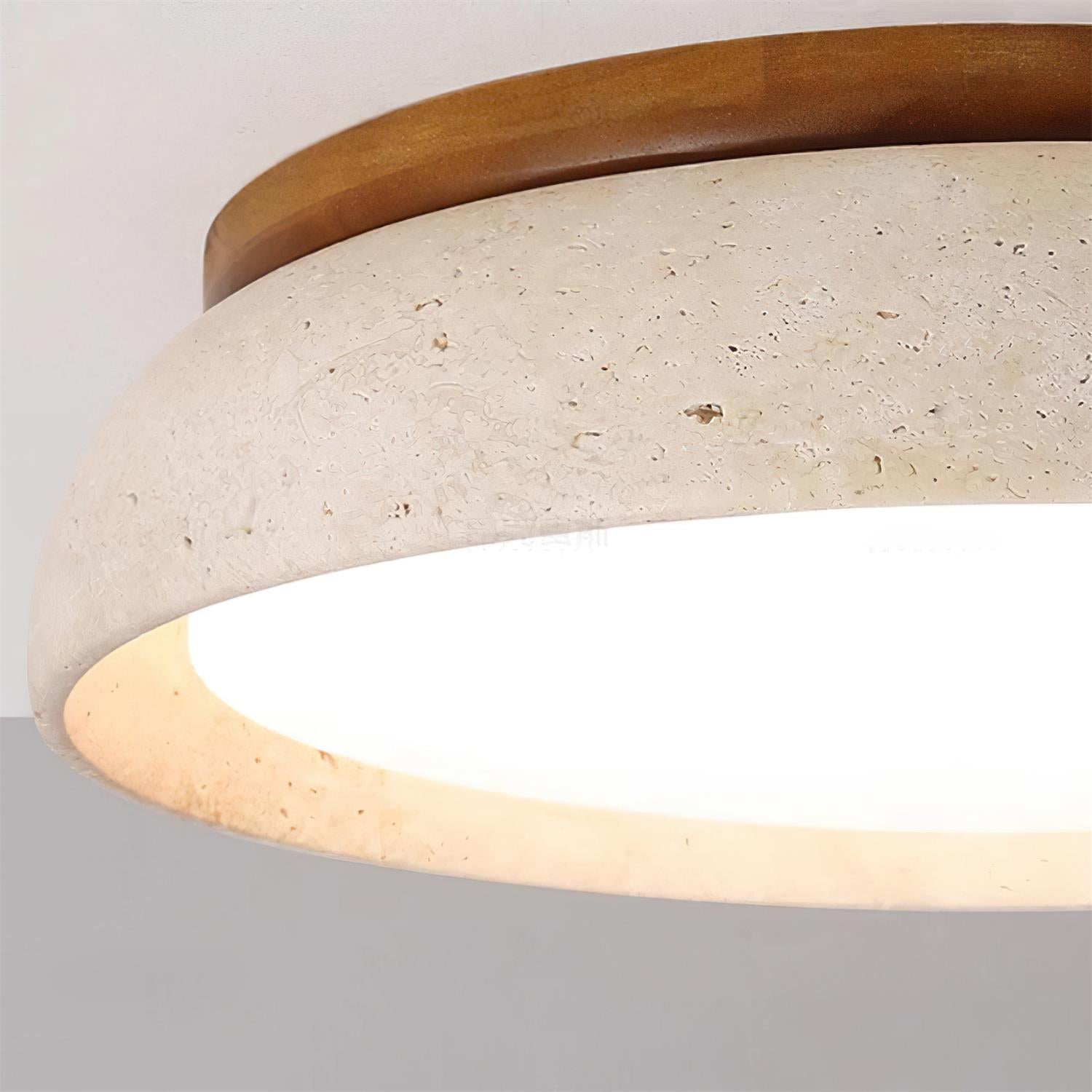 Travertine and Wood Flush Ceiling Light - Arrielight