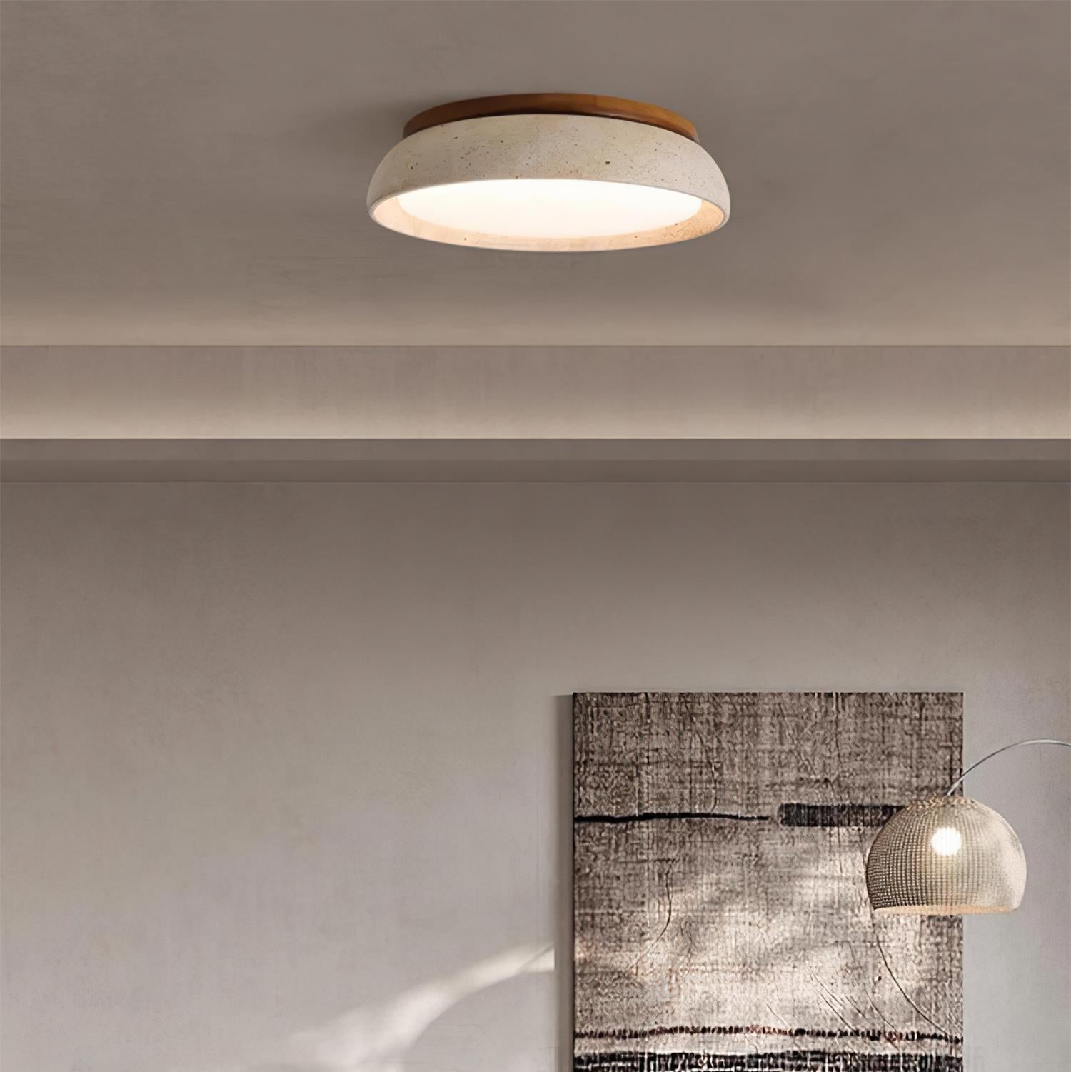Travertine and Wood Flush Ceiling Light - Arrielight