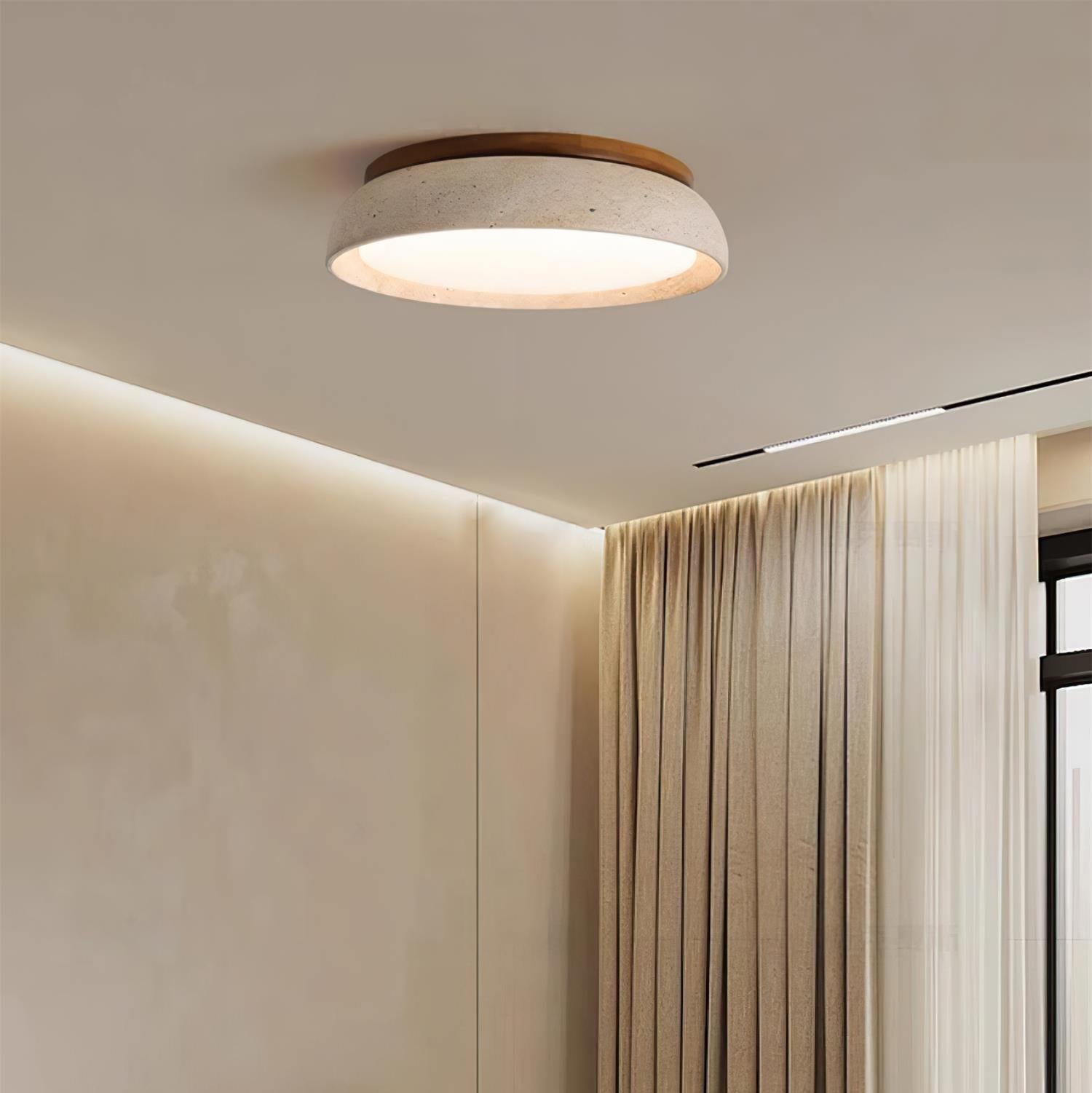 Travertine and Wood Flush Ceiling Light - Arrielight
