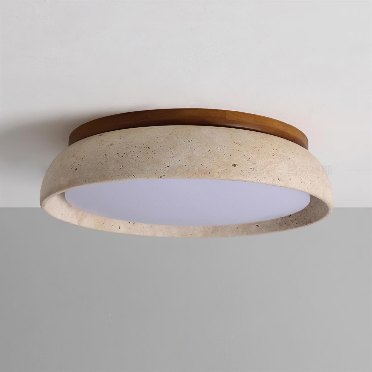Travertine and Wood Flush Ceiling Light - Arrielight