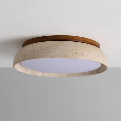 Travertine and Wood Flush Ceiling Light - Arrielight