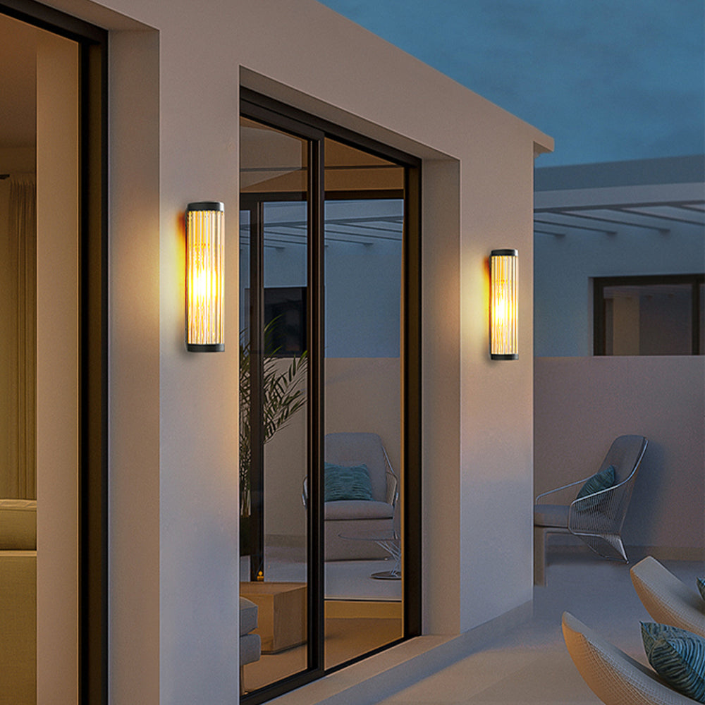 Ribbed Glass Half-Cylinder Outdoor Wall Light - Arrielight
